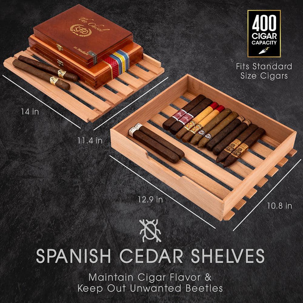 Schmecke 17 in 400Piece Cigar Cooler Humidor with Spanish Cedar Wood Shelves with Built in Digital Hygrometer Chiller