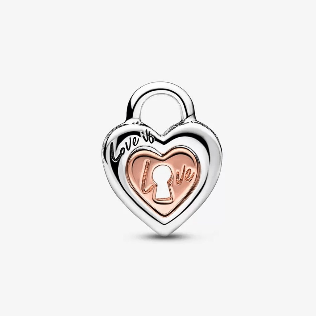 PANDORA  Two-tone Padlock Splittable Heart Charm