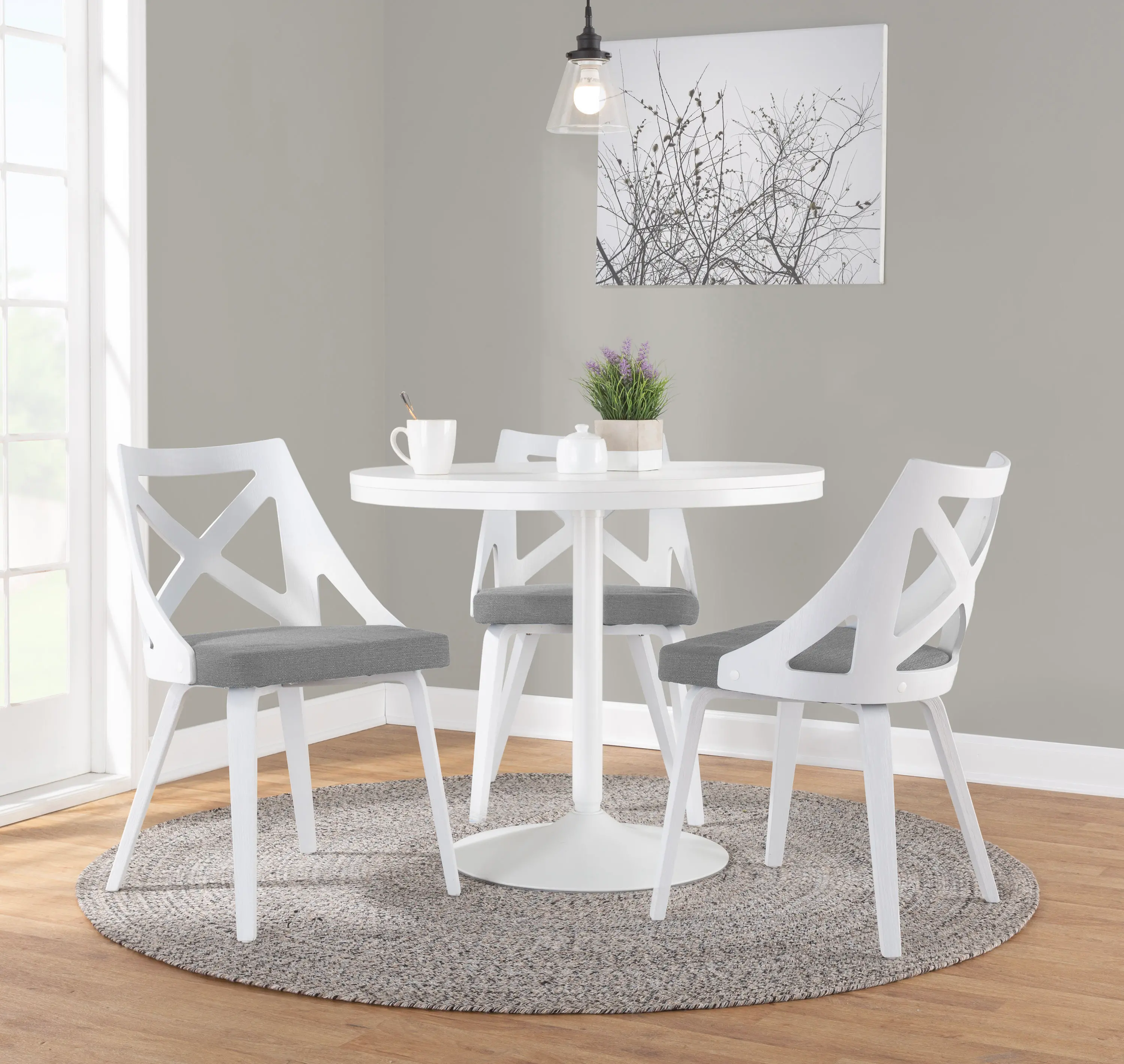 Charlotte White and Light Gray Dining Chairs， Set of 2