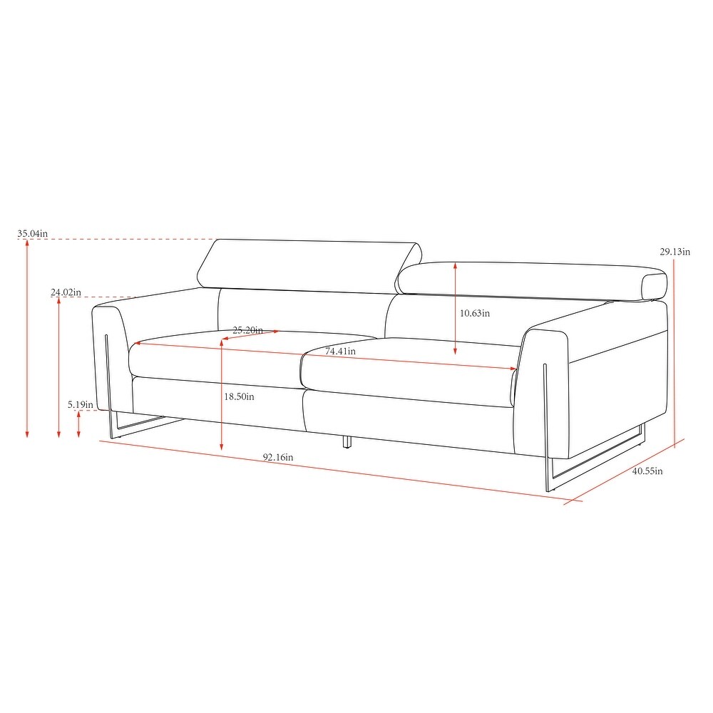 Pasargad Home Serena Upholstered Sofa with Adjustable Headrests