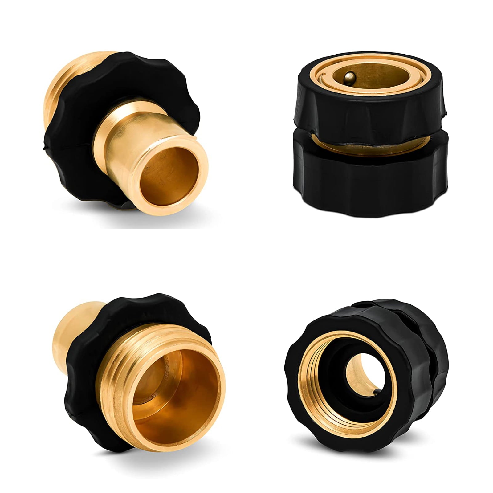 EEEkit 4 Set Garden Hose Quick Release Connect Coupler， Male and Female Metal Hose Fitting Quick Connector， No Leaking Water Hoses Quick Disconnect Adapter