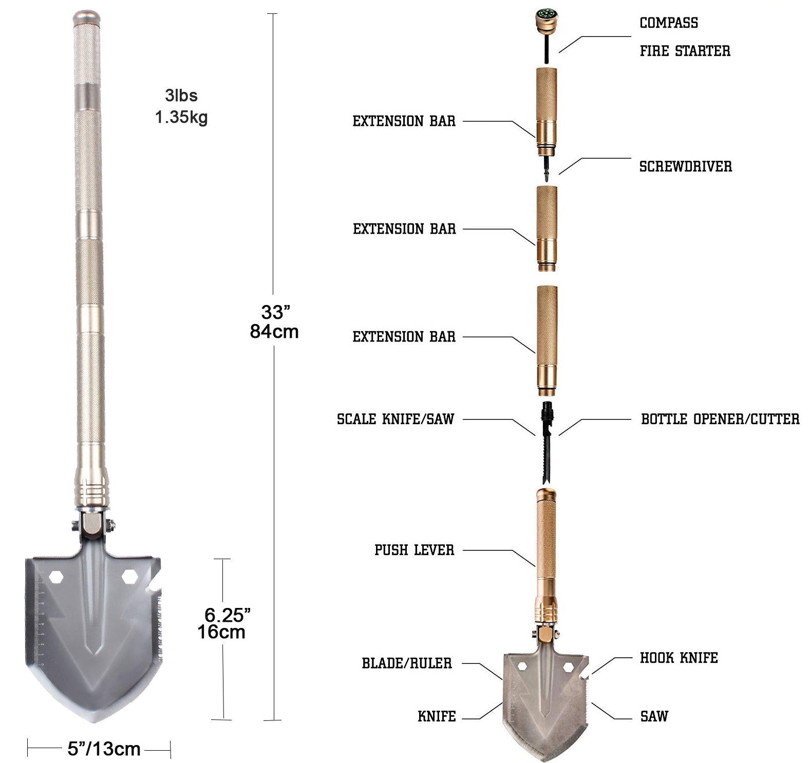 Kopwin Camping Multitool Survival Shovel Military Grade Aluminum Camp Shovel 1pc