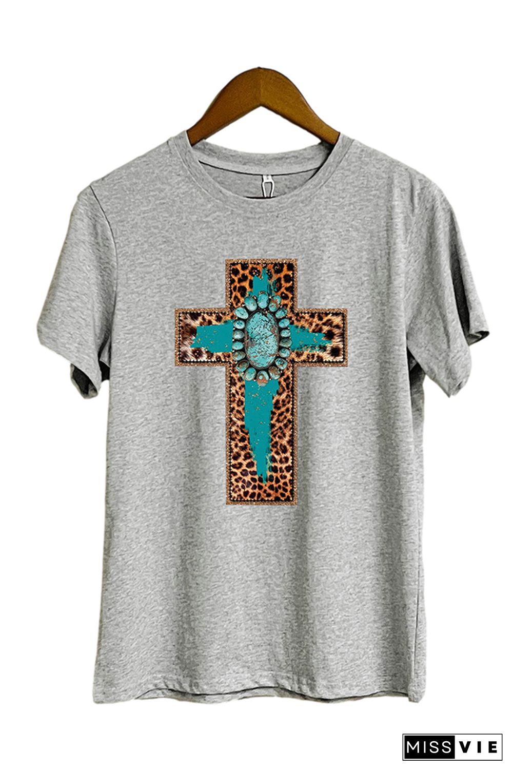 Cross Print Short Sleeve Graphic Tee Wholesale