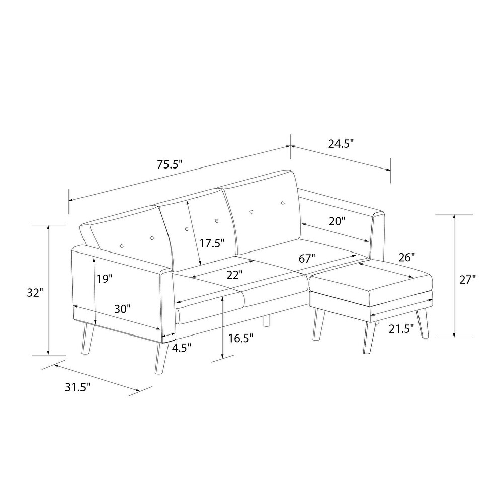 CosmoLiving by Cosmopolitan Gloria Upholstered Sofa Sectional with Detachable Ottoman and Reversible Design