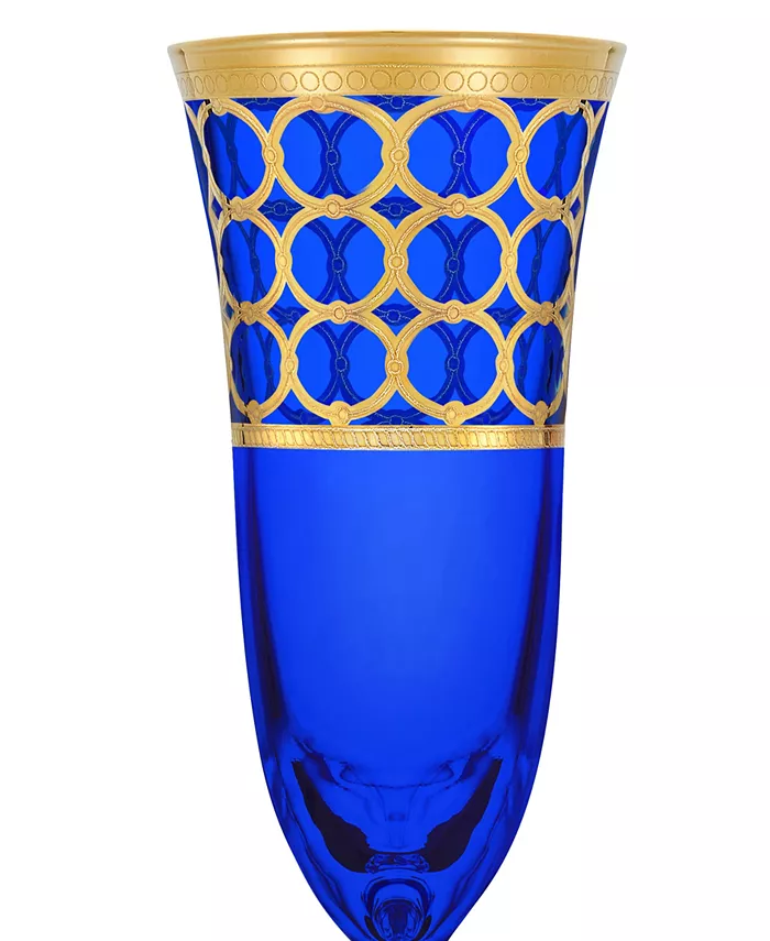 Lorren Home Trends Cobalt Blue Champagne Flutes with Gold-Tone Rings Set of 4