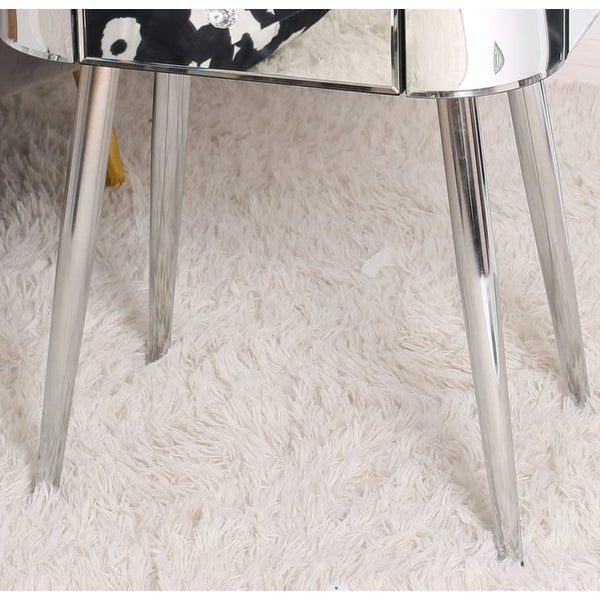 Mirrored Accent Table 1 Drawer Silver Curved Corners