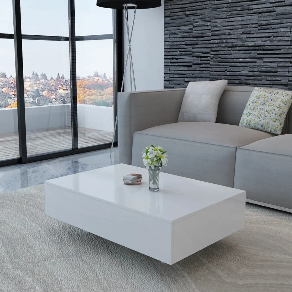 High Gloss White Coffee Table， Rectangular Coffee Table Living Room Table Center Table - as picture