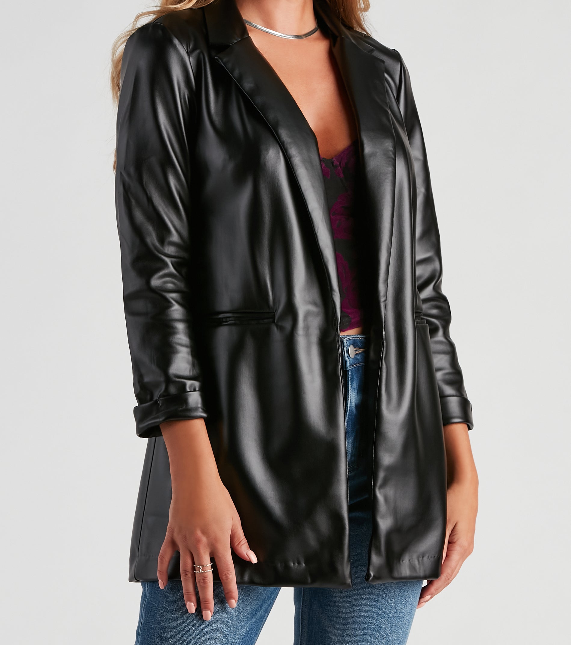 Elevated Sleek Faux Leather Blazer