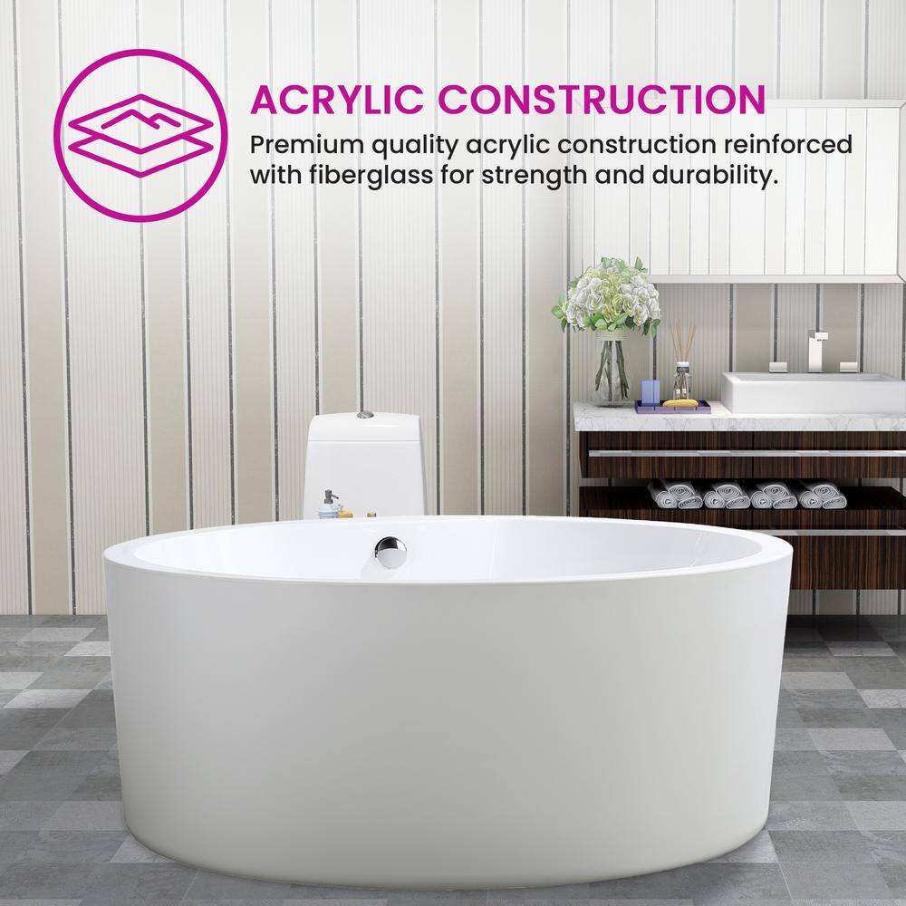 Vanity Art Troyes 59 in. Acrylic Flatbottom Freestanding Bathtub in White VA6810