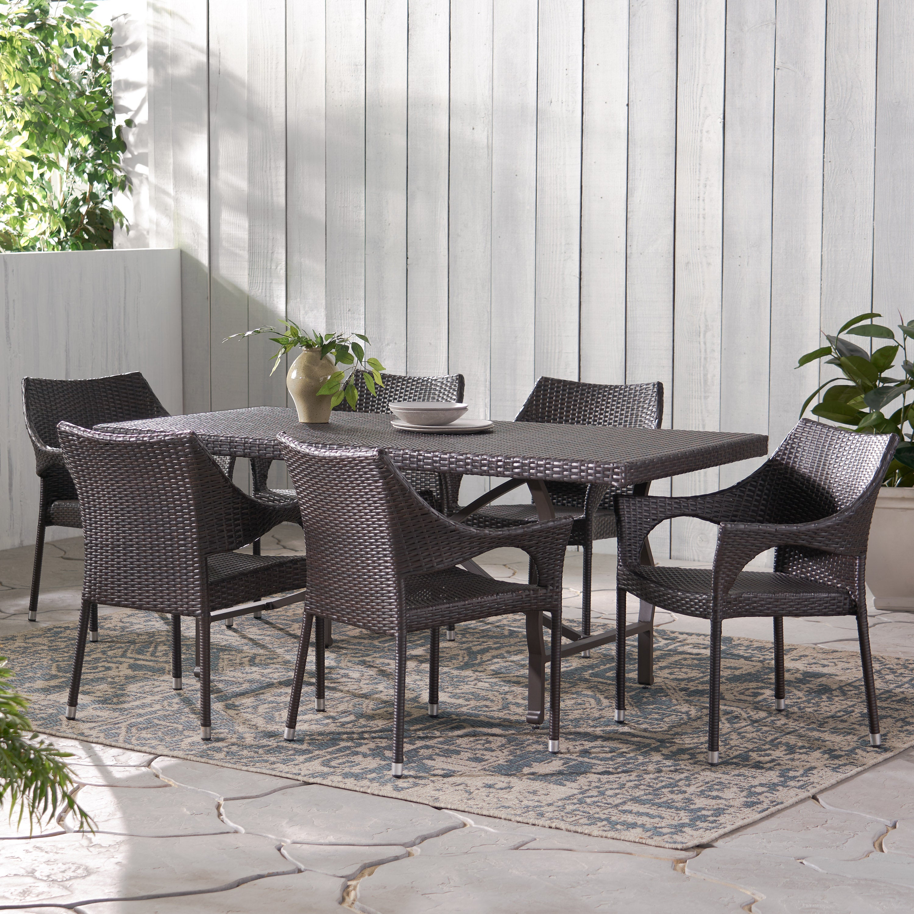 Weyland Outdoor 7 Piece Multi-brown Wicker Dining Set