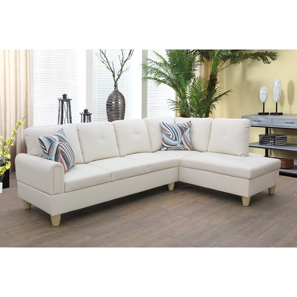 2-Pieces Sectional Sofa and Chaise，Off-White，Faux Leather(09722B-2)