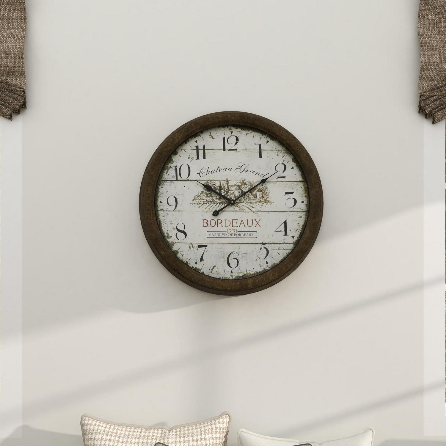 DecMode 23 x 23 In. White Metal Vintage Wall Clock