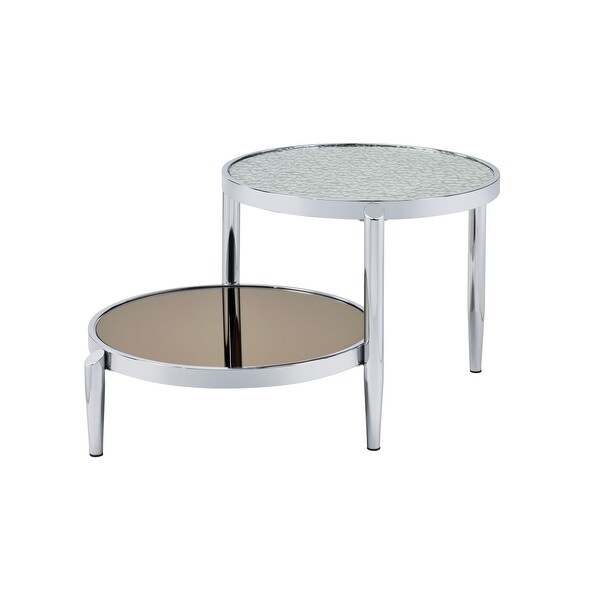 Coffee Table In Glass and Chrome Finish Twin Table Top Design(Coffee Table)，Metal Frame W/Chrome Finish