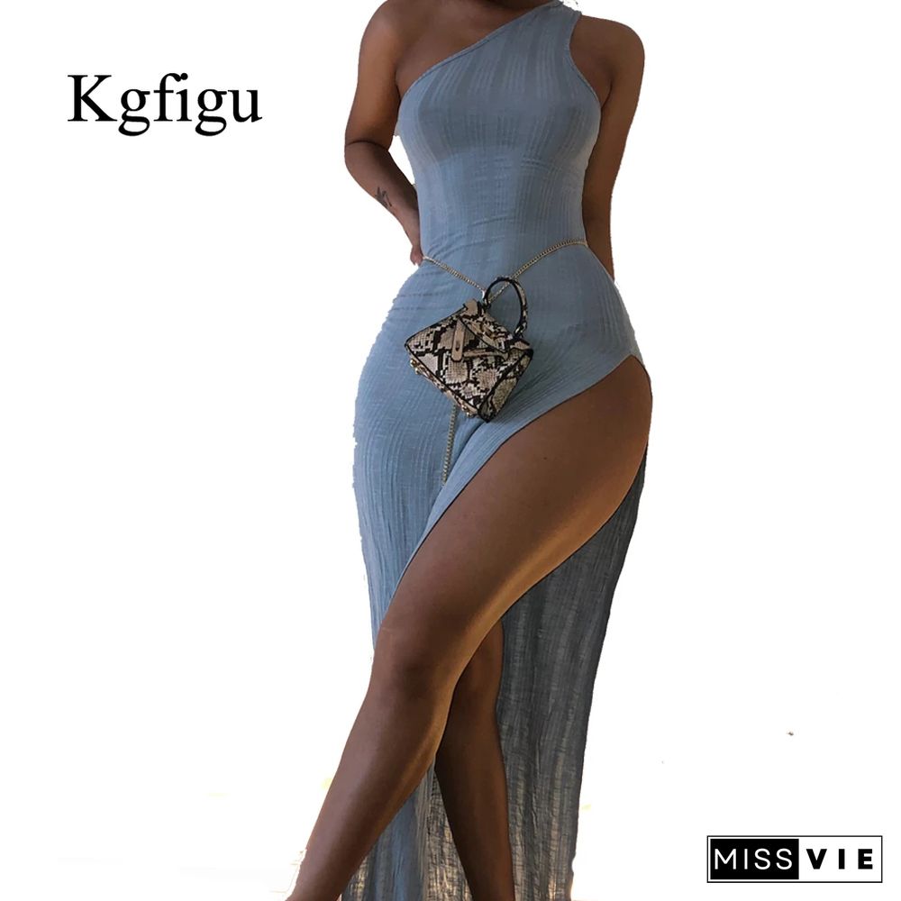 KGFIGU New Arrivals Sexy Soft Dress Women One Shoulder Sleeveless Skinny Bodycon Club Party Vestidos Beach Cute Outfits