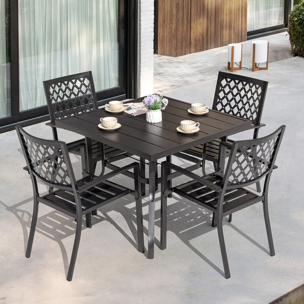 Outdoor 5/7 Piece Dining Set，Iron Finish，Black with Gold Speckles