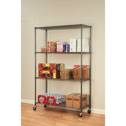 Alera Complete Wire Shelving Unit with Casters, Four-Shelf, 48