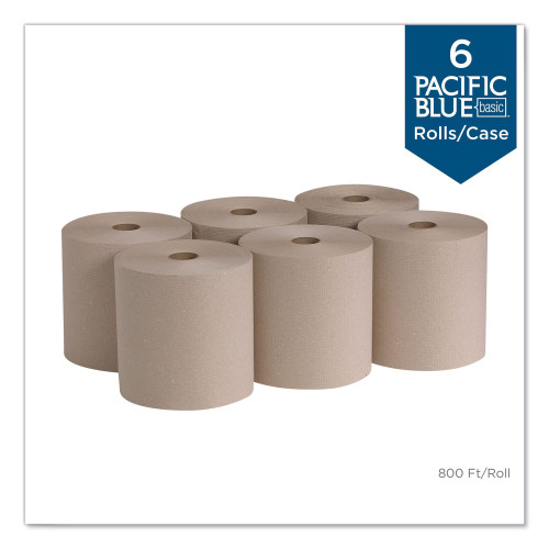 Pacific Blue Basic Nonperforated Paper Towels， 7.78 x 800 ft， Brown， 6 Rolls/Carton (26301)