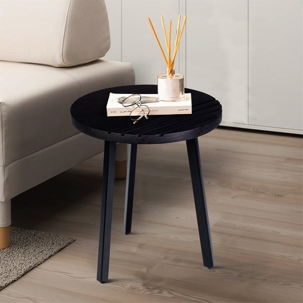 Black 18 Inch Round Mango Wood Side End Table With Metal Legs