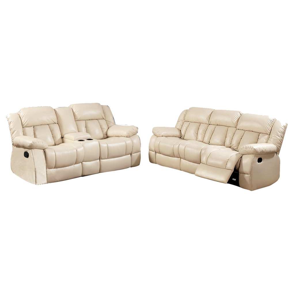 Bonded Leather Reclining Sofa Set  Ivory