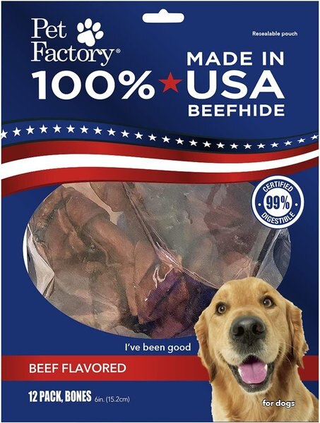 Pet Factory Beefhide 6-inch Beef Flavored Dog Bones， 12 count