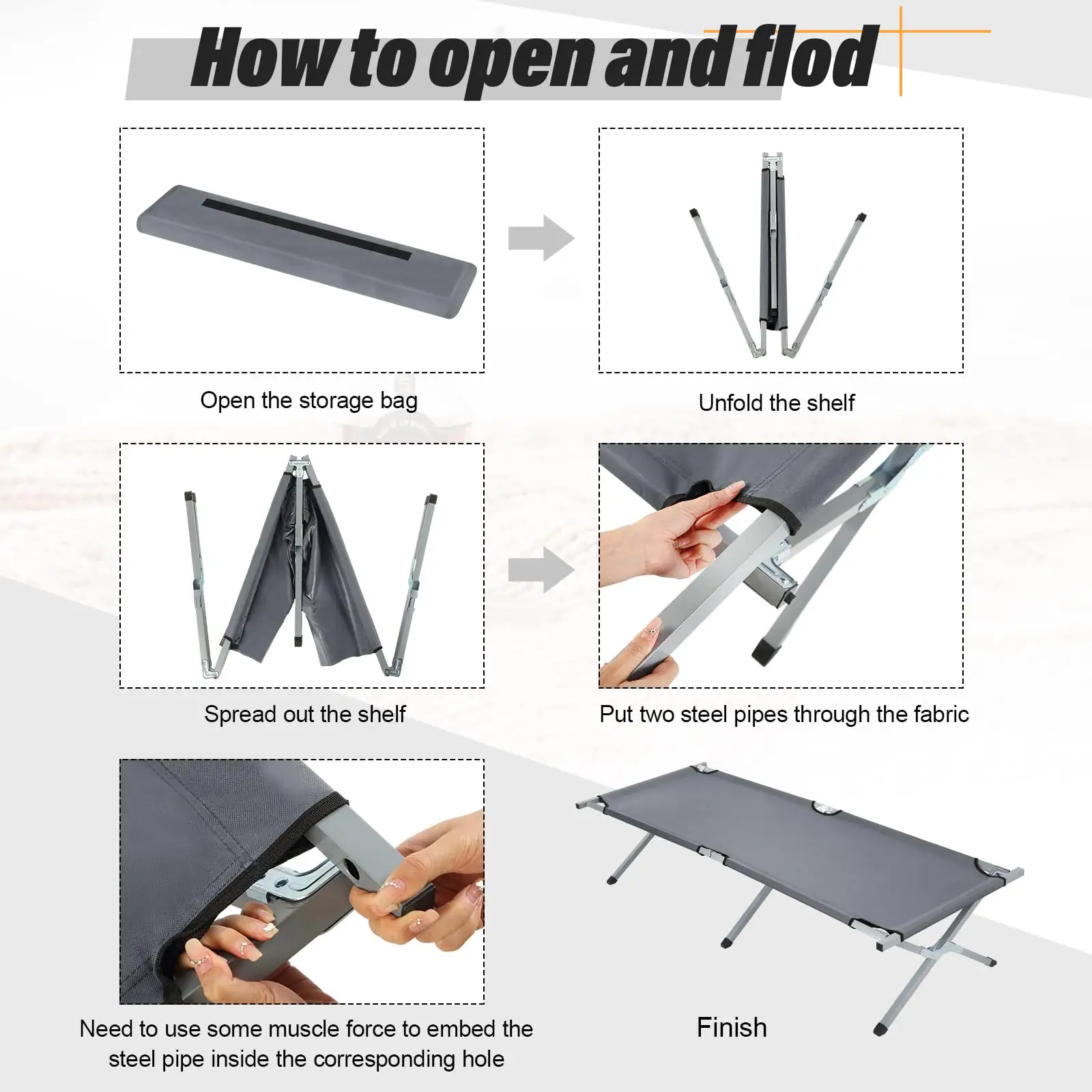 Customizable Outdoor Aluminium Single Lightweight Camping 600D Portable Folding Bed For Adults