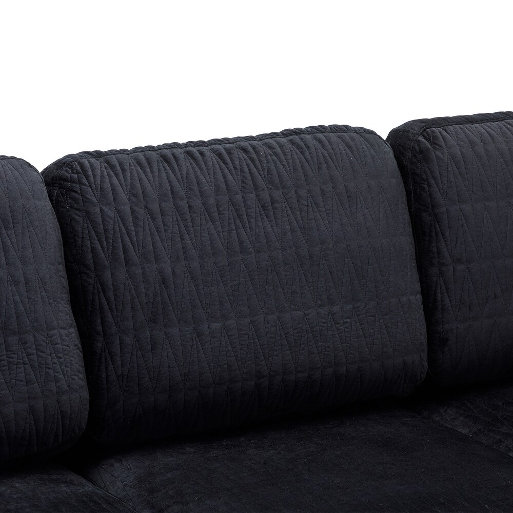 Black Velvet Modular Reversible Sectional Sofa Set w/ 2 Ottomans