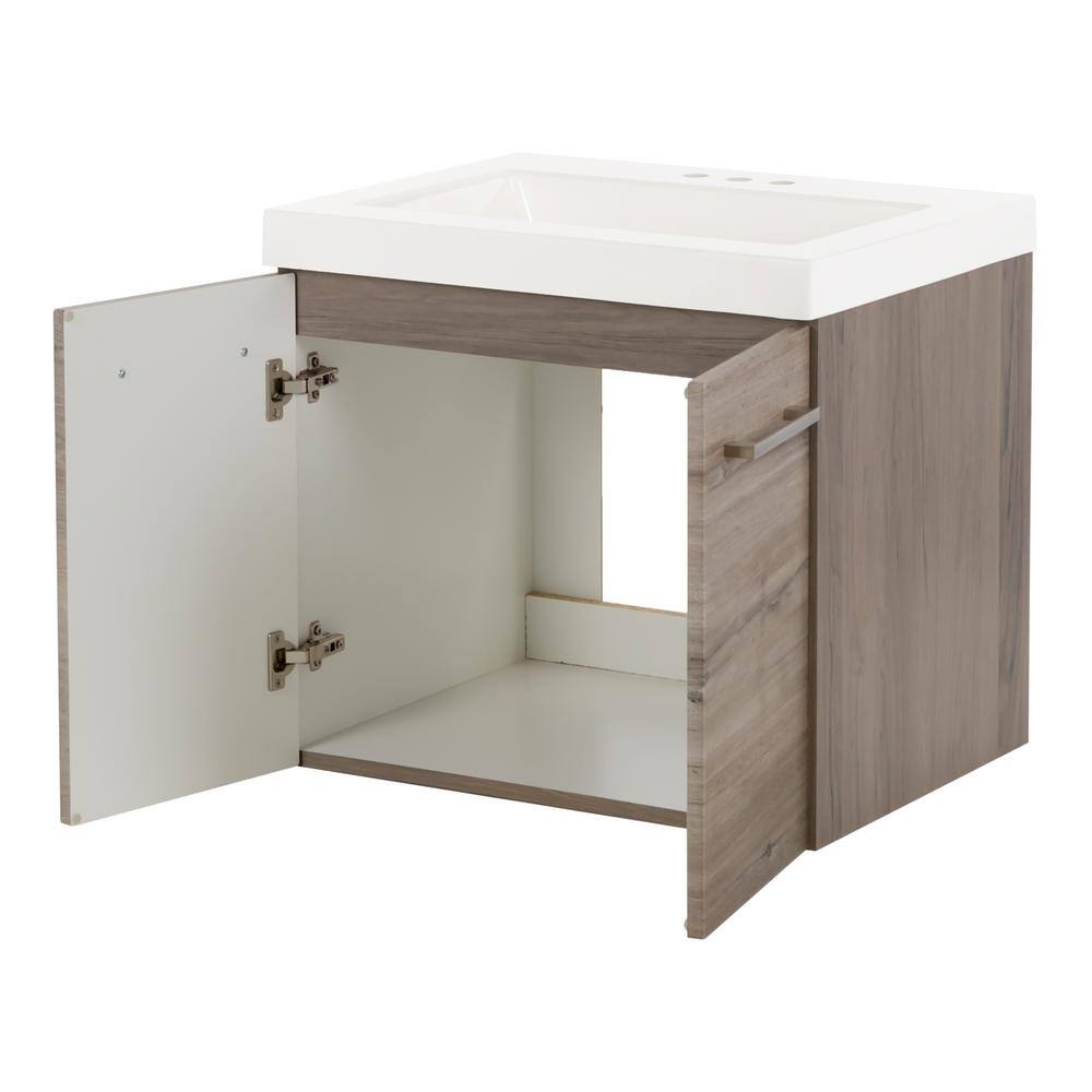 Domani Stella 24 in. W x 19 in. D Wall Hung Bath Vanity in White Washed Oak with Cultured Marble Vanity Top in White with Sink SL24P2-WO