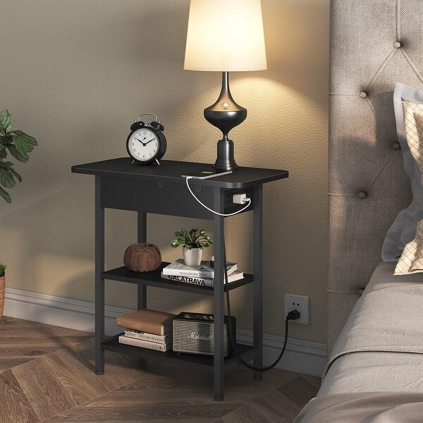 coffee Table，Flip Top Side Table with USB Ports and Outlets Black