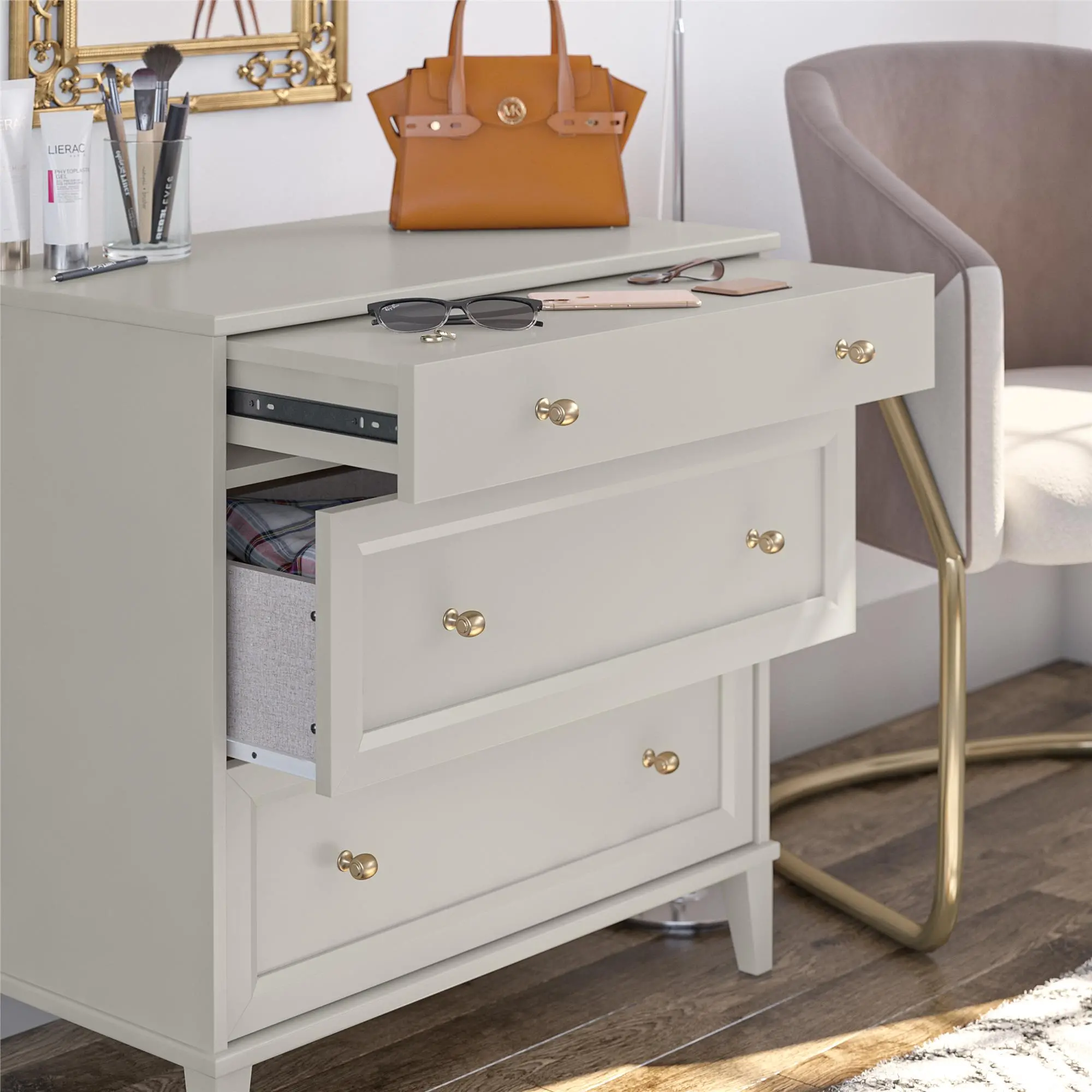 Monticello Taupe 2 Drawer Cabinet w/ Pull-out Desk