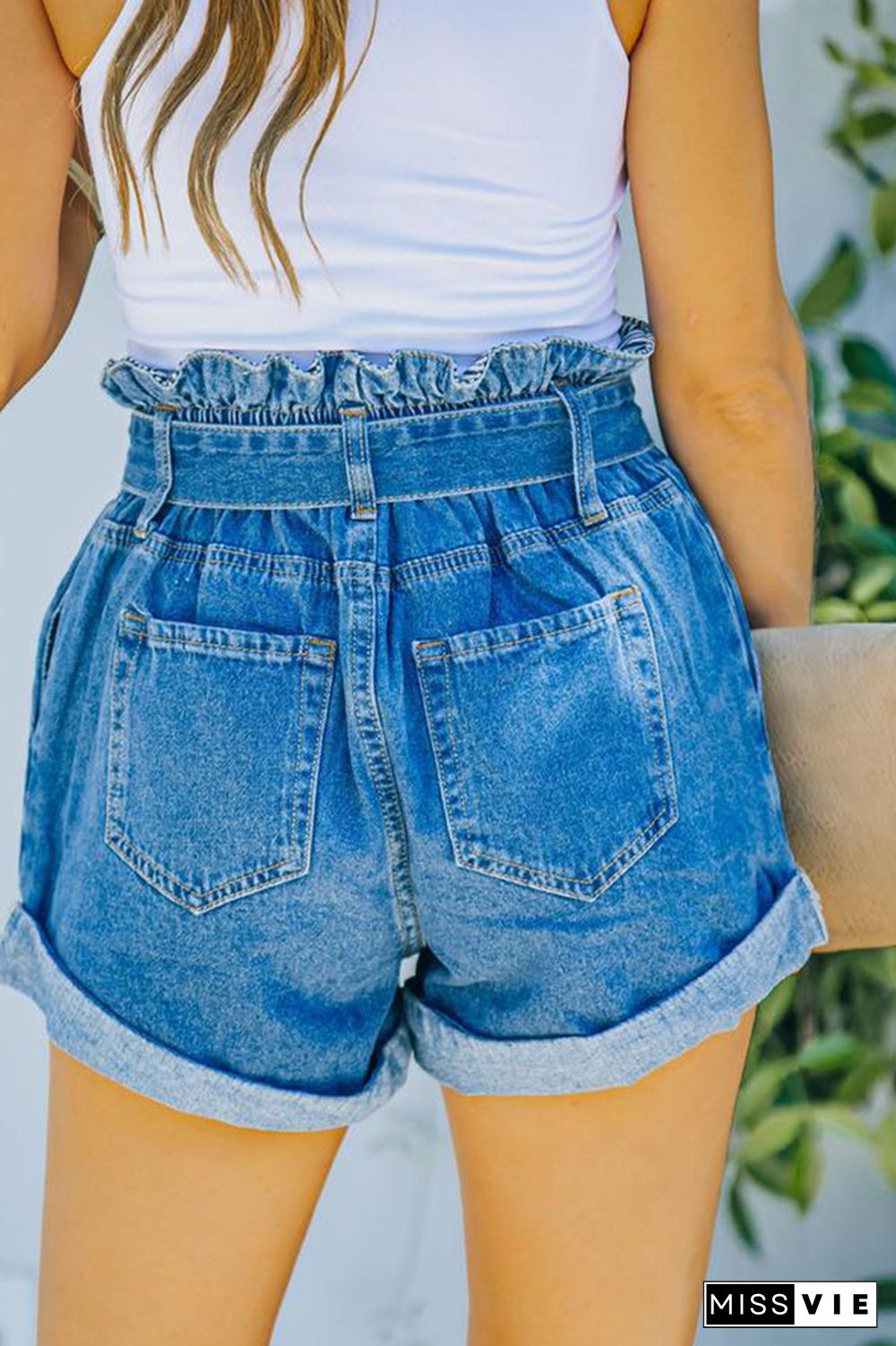 Light Blue Shorts Jean With Waistband Wholesale