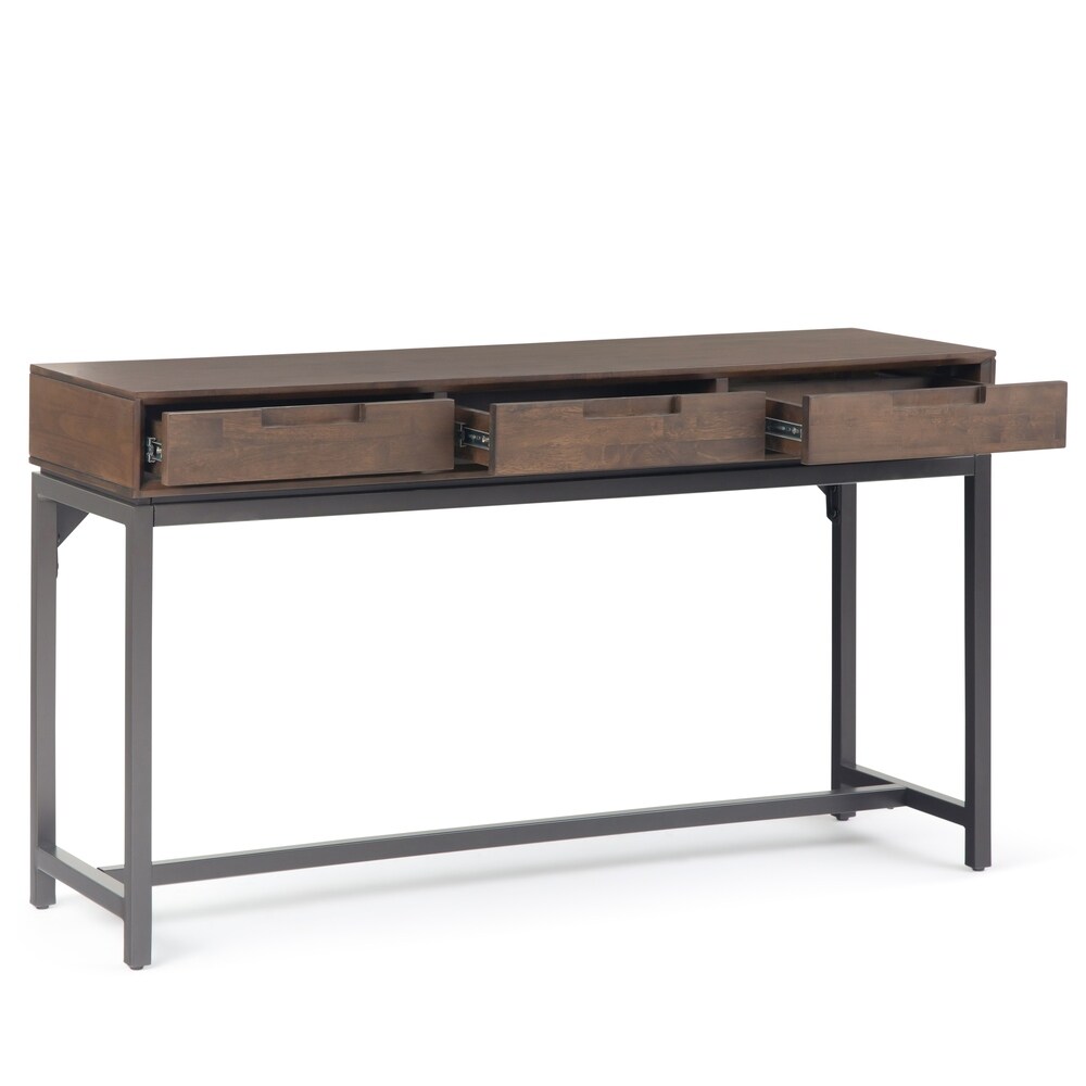 WYNDENHALL Devlin SOLID HARDWOOD and Metal 54 inch Wide Industrial Wide Console Table in Walnut Brown   54\