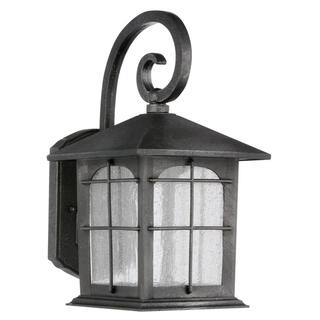 Home Decorators Collection Brimfield 12.75 in. Aged Iron LED Outdoor Wall Lantern with Clear Seedy Glass Shade Y37029ALED-292