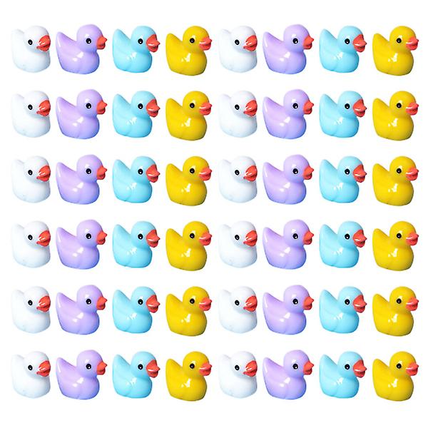 80pcs Mini Resin Ducks Figures Cute Tiny Ducks Resin Miniatures Animals Model (mixed Color)