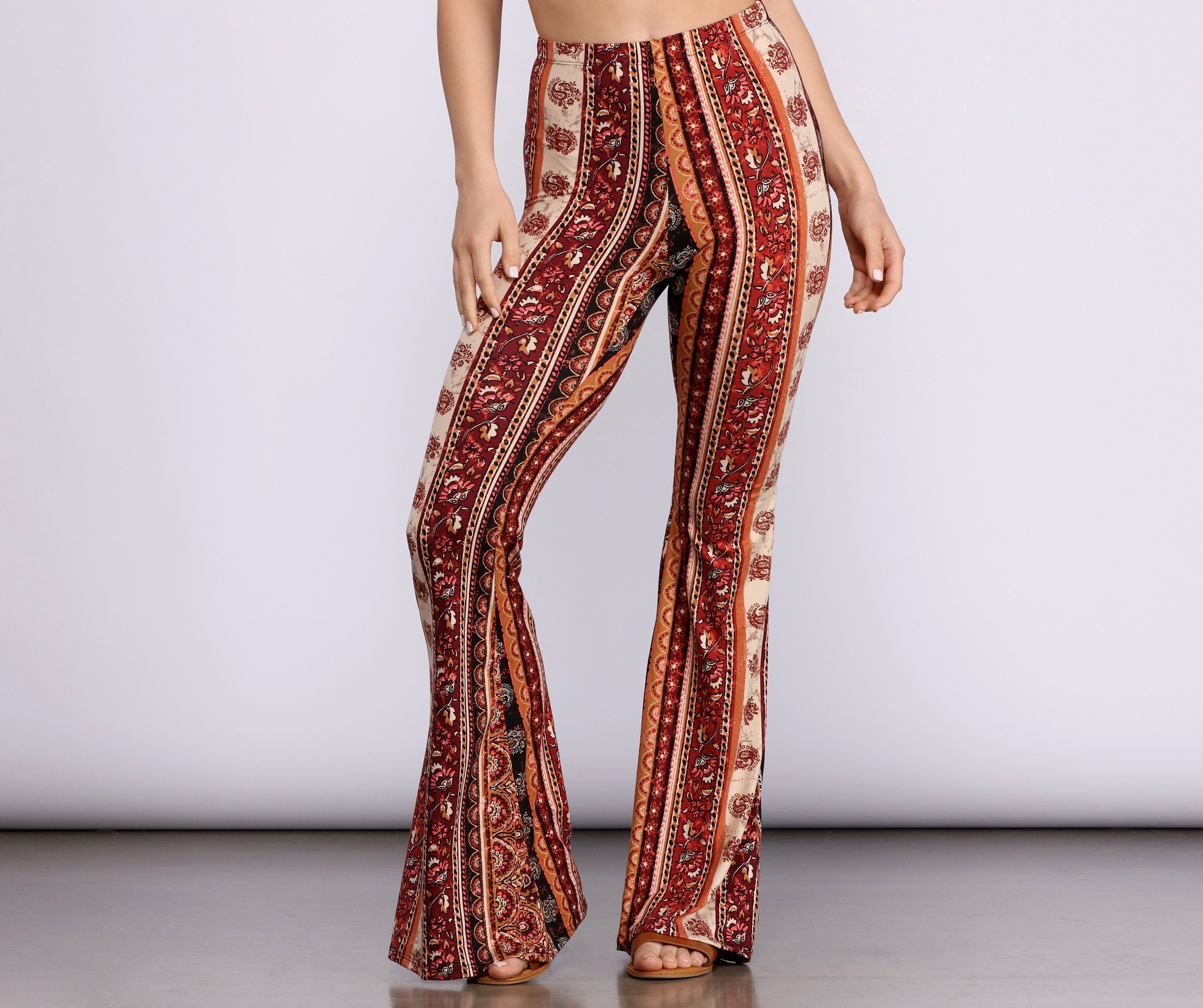 Boho Flair Floral Stripe Flare Pants