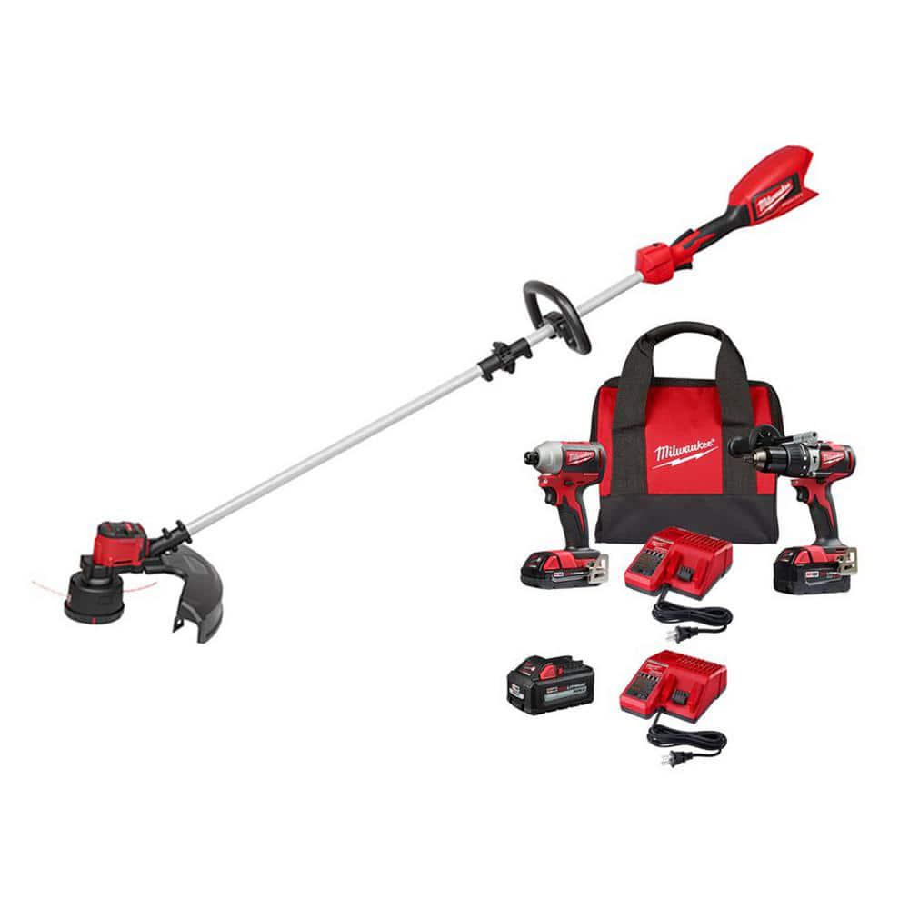 Milwaukee M18 18V Brushless Cordless String Trimmer Kit with M18 18V Brushless Cordless Hammer DrillImpact Combo