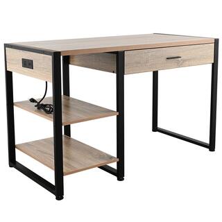 Merra 47 in. Maple 1-Drawer Computer Desk with Removable Shelves and Integrated Charging Station CCD-J001-BR-BNHD-1