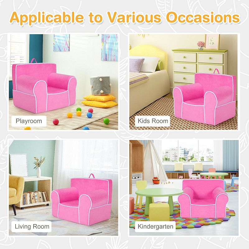 Upholstered Kids Sofa with Velvet Fabric and High-Quality Sponge