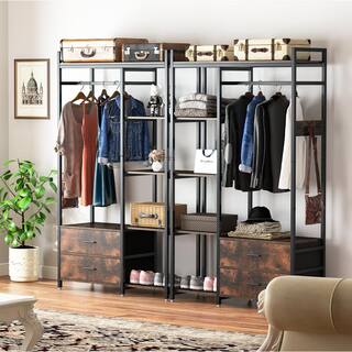 TRIBESIGNS WAY TO ORIGIN 47.2 in. W Freestanding Clothes Garment Rack with Shelves and 2 Drawers 5 Tier Rustic Brown Closet Organizer Wardrobe HD-GGF1546