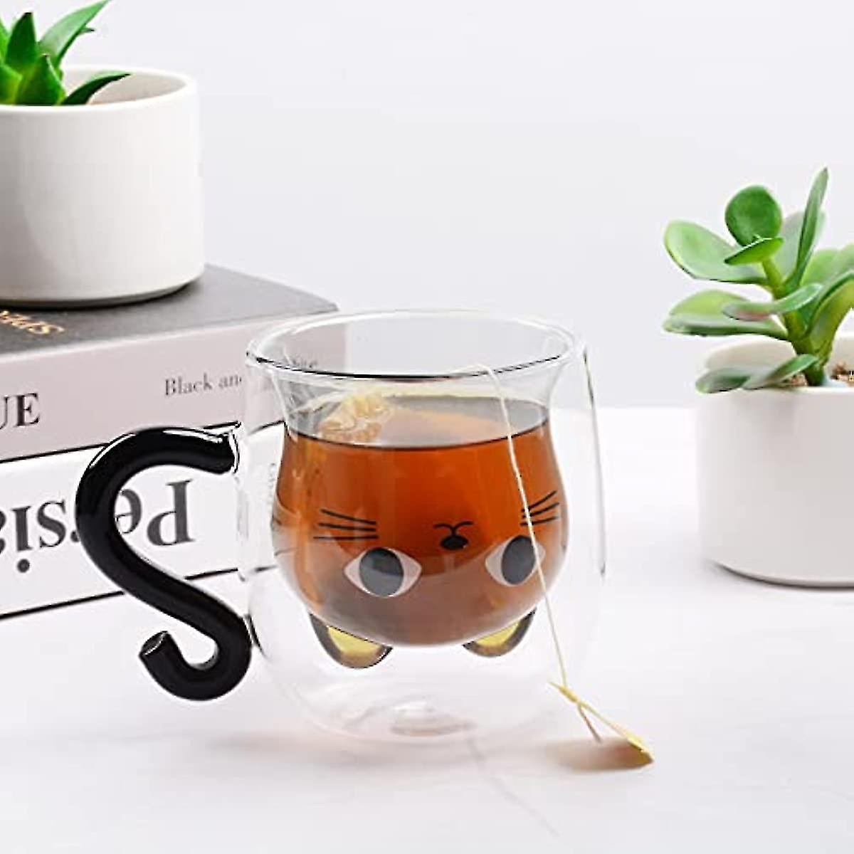 Tougo Cat Mug 250ml Double Wall Insulated Glass Tea Cup Coffee Cup Espresso Cup Milk Cup Christmas Birthday Gifts For Women Wife Mom Girlfriend Sister