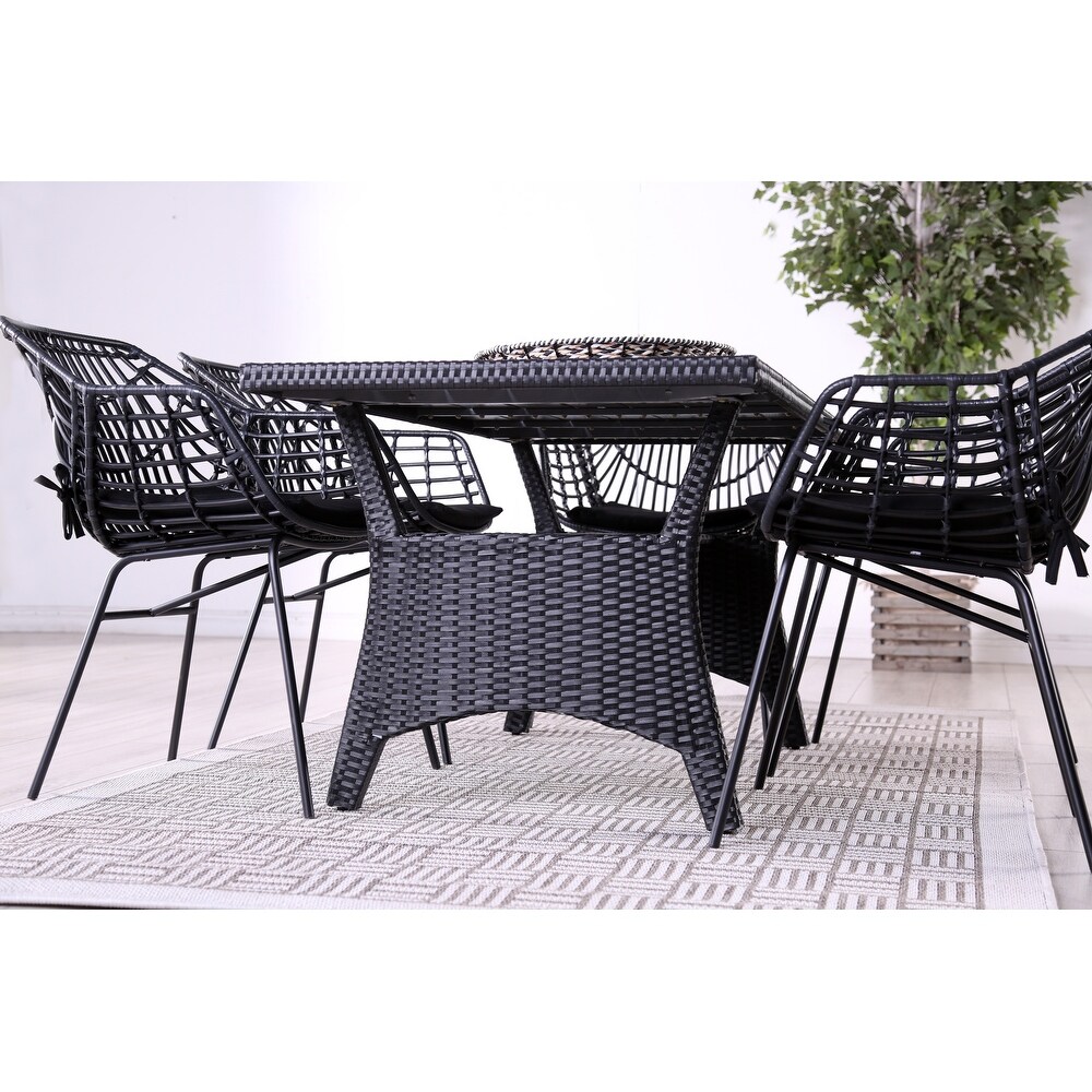 Demi Transitional Rattan Wicker 3 piece Outdoor Modular Sectional Dining Set by M L Co.