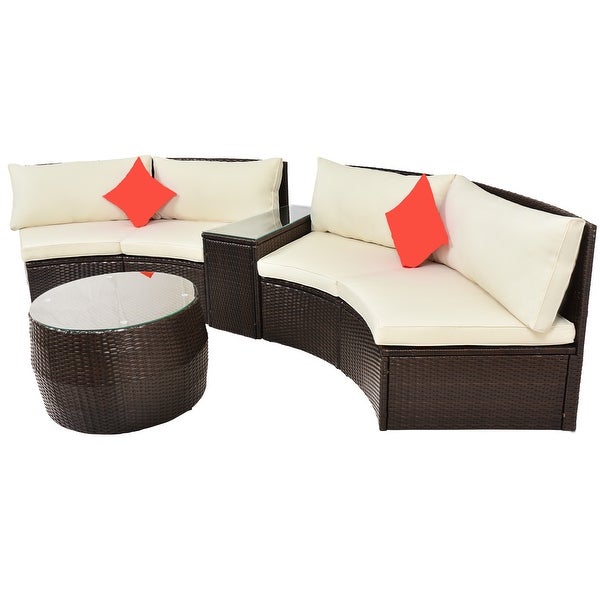 4-Piece Patio Furniture Sets Outdoor Half-Moon Sectional Furniture Wicker 2 People Sofa Set with Two Pillows and Coffee Table - Overstock - 35567172