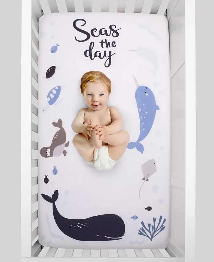 NoJo Seas The Day Multi Sea Animals Photo Fitted Crib Sheet， 28