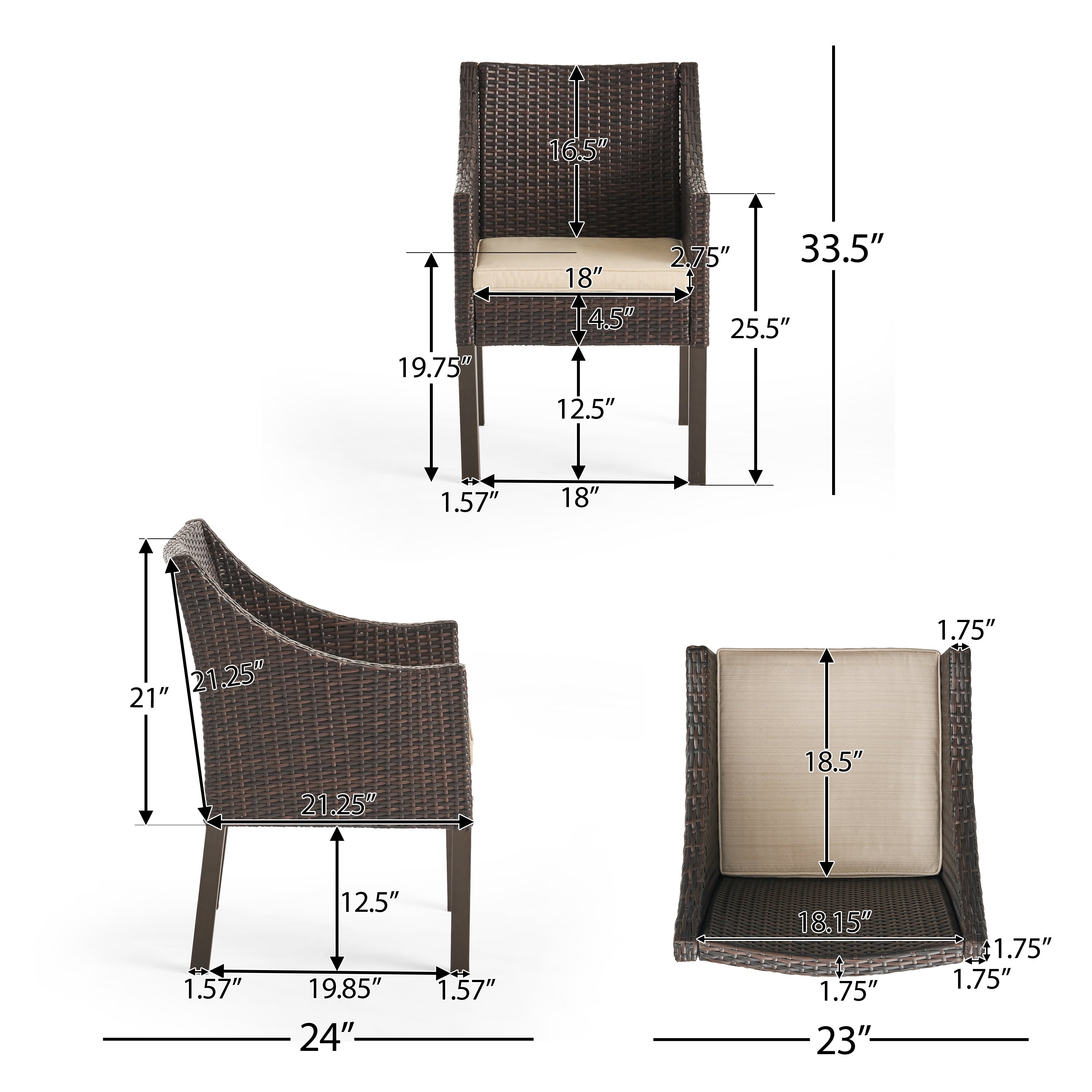 Tycie Outdoor 5 Piece Acacia Wood and Wicker Dining Set, Teak with Multi Brown Chairs