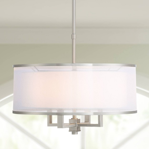 Wide Silver Organza White Shade 4 light Fixture For Dining Room