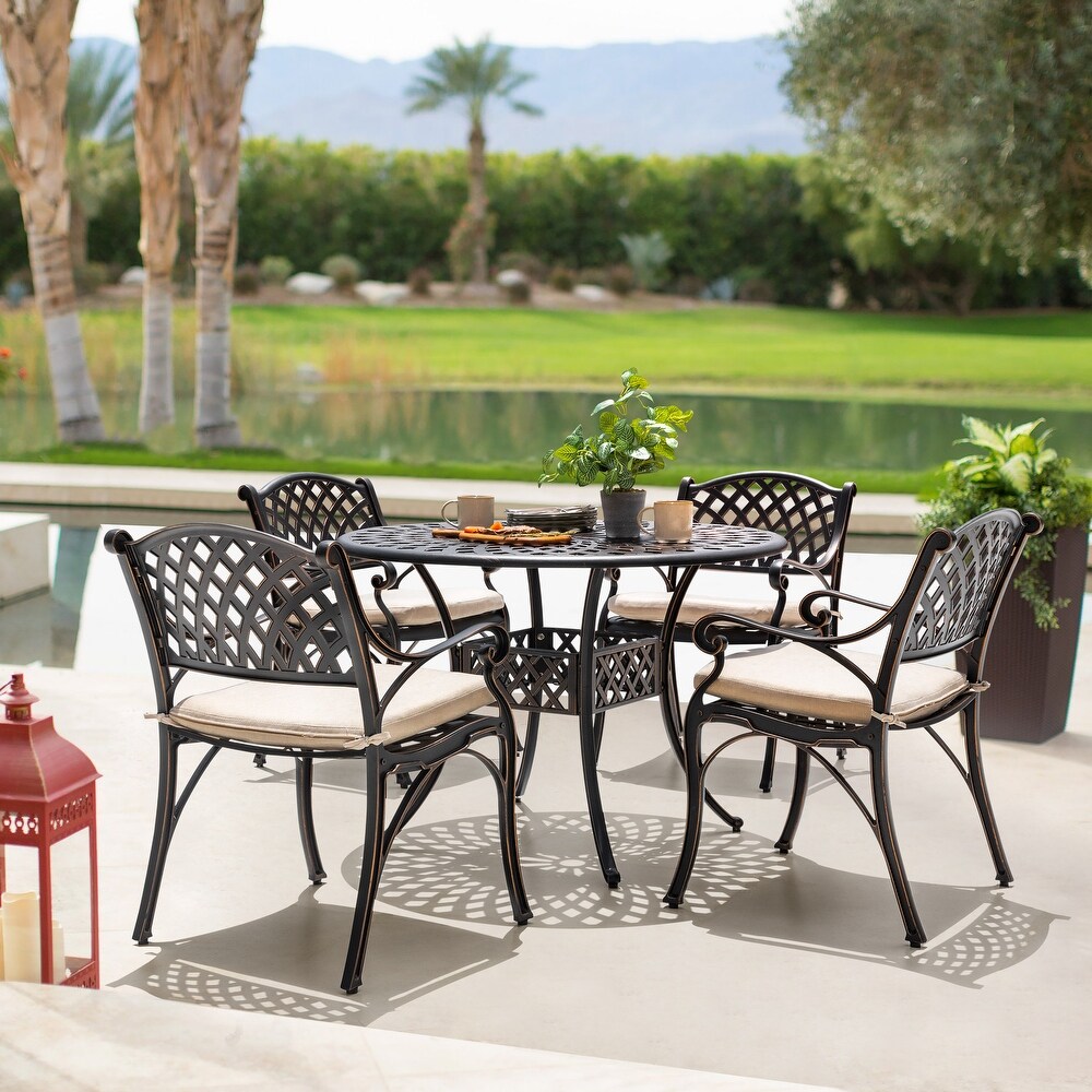 5 Piece Cast Aluminum Dining Set With Cushions   41 inch table