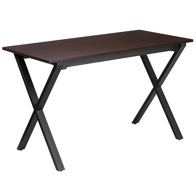 Emma and Oliver Walnut Computer Desk with Black Metal Frame