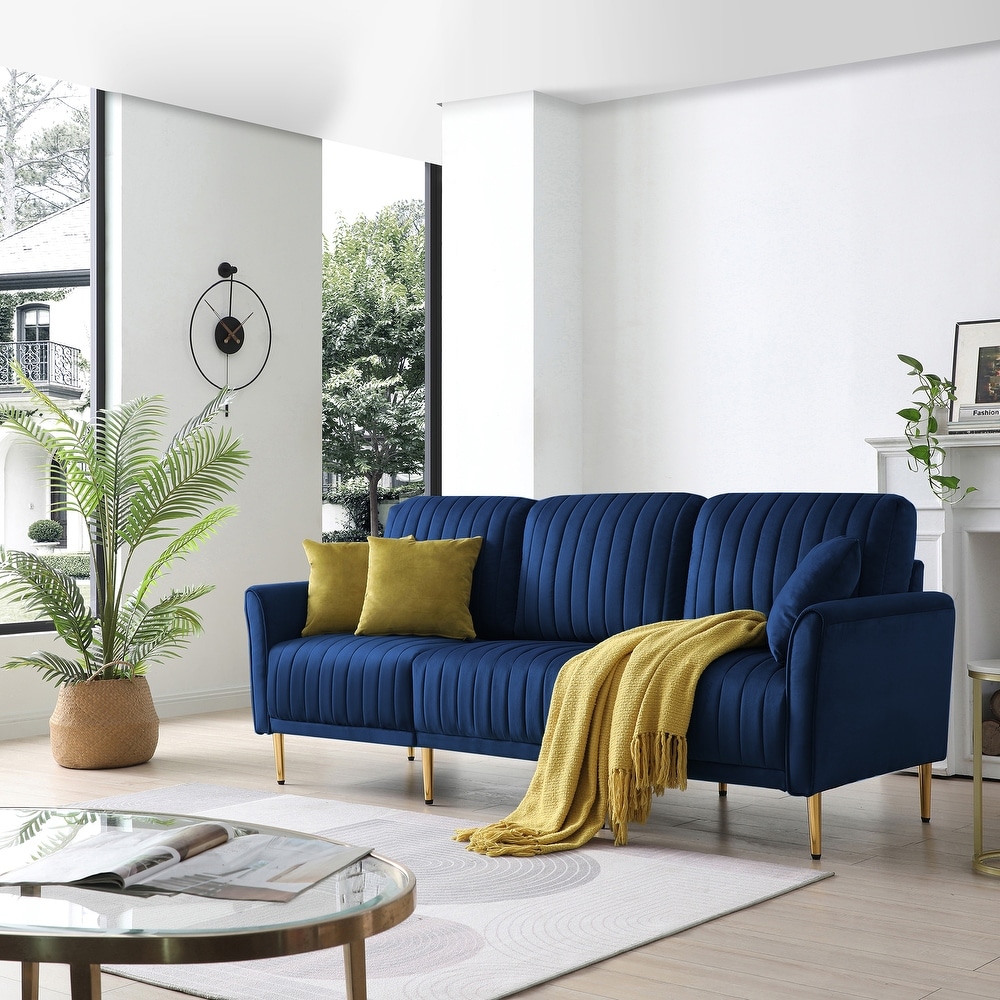 Blue Velvet Reversible Back 3 seat Sofa for Living Room