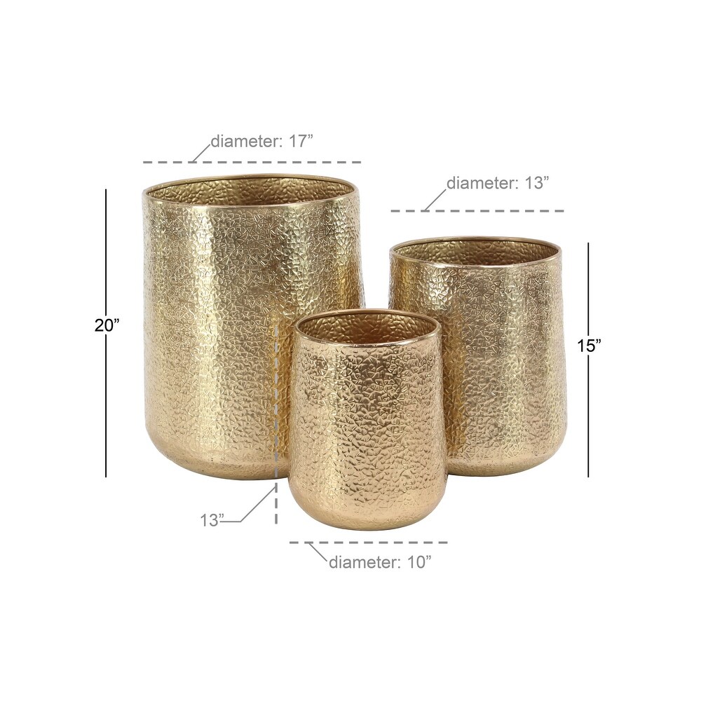 Gold Aluminum Indoor Outdoor Planter with Hammered Design (Set of 3)