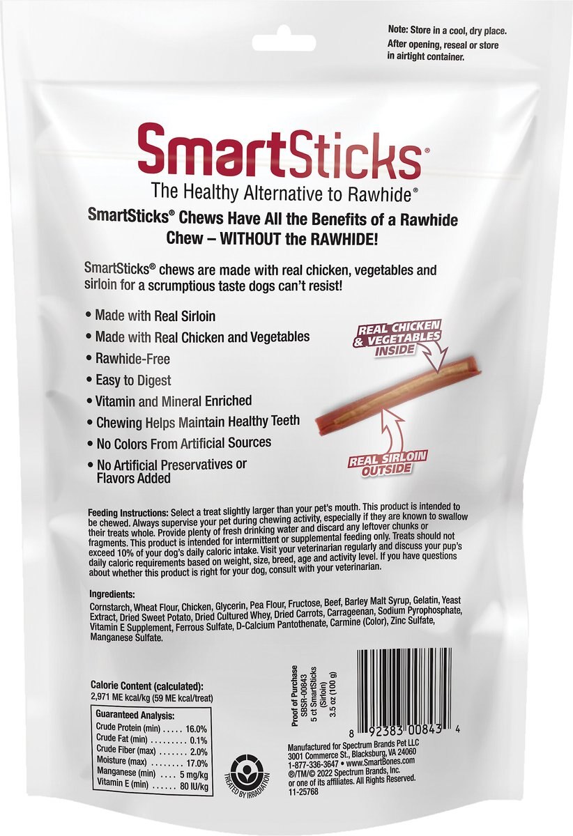 SmartBones Sirloin Smartsticks Sirloin Dog Treats， 5 count