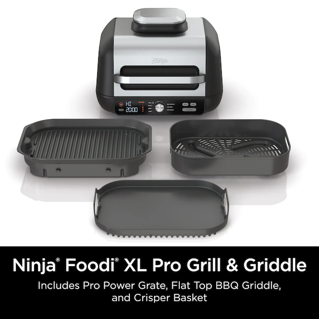 Ninja IG601 Foodi XL Pro 7-in-1 Indoor Grill 15.7-in L x 17.4-in W Non-stick Residential， Black， 4 Quarts